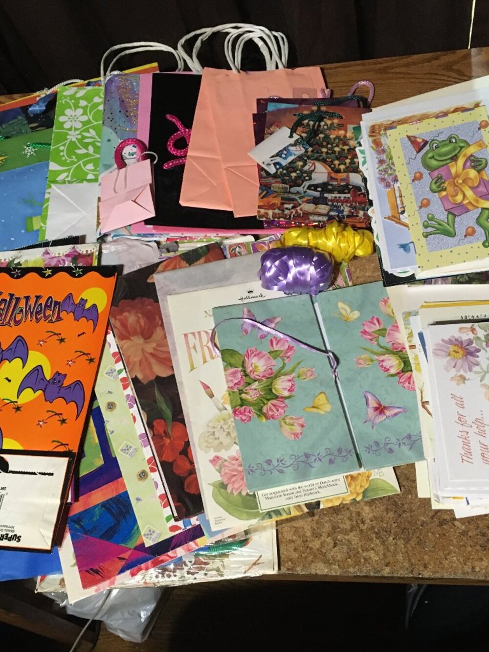 LOT OF CARDS GIFT BAGS WRAPPING PAPER HOLIDAYS HALLOWEEN HAPPY BIRTHDAY ANIMALS